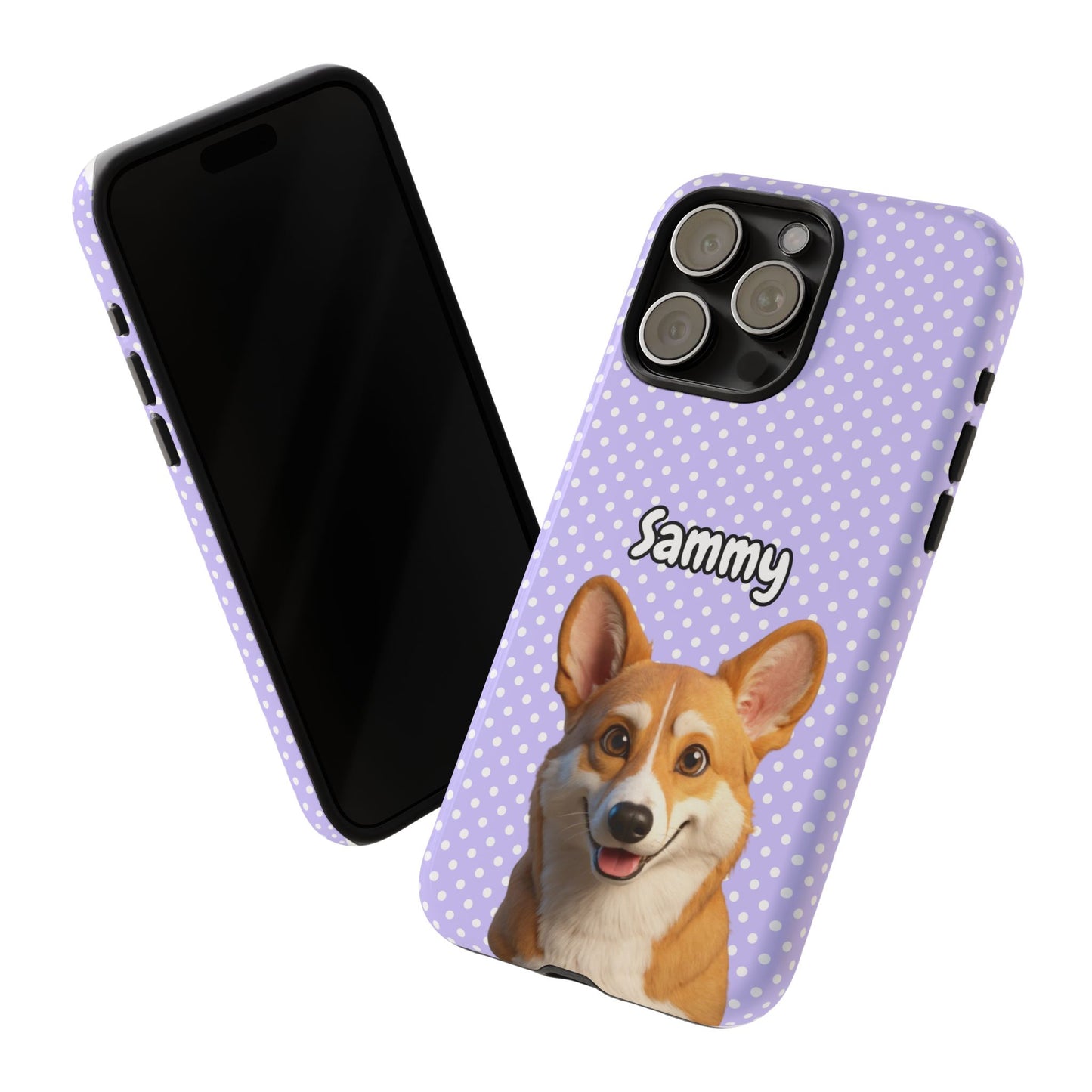 Custom Pet Tough iPhone Case – Purple Polka Dots
