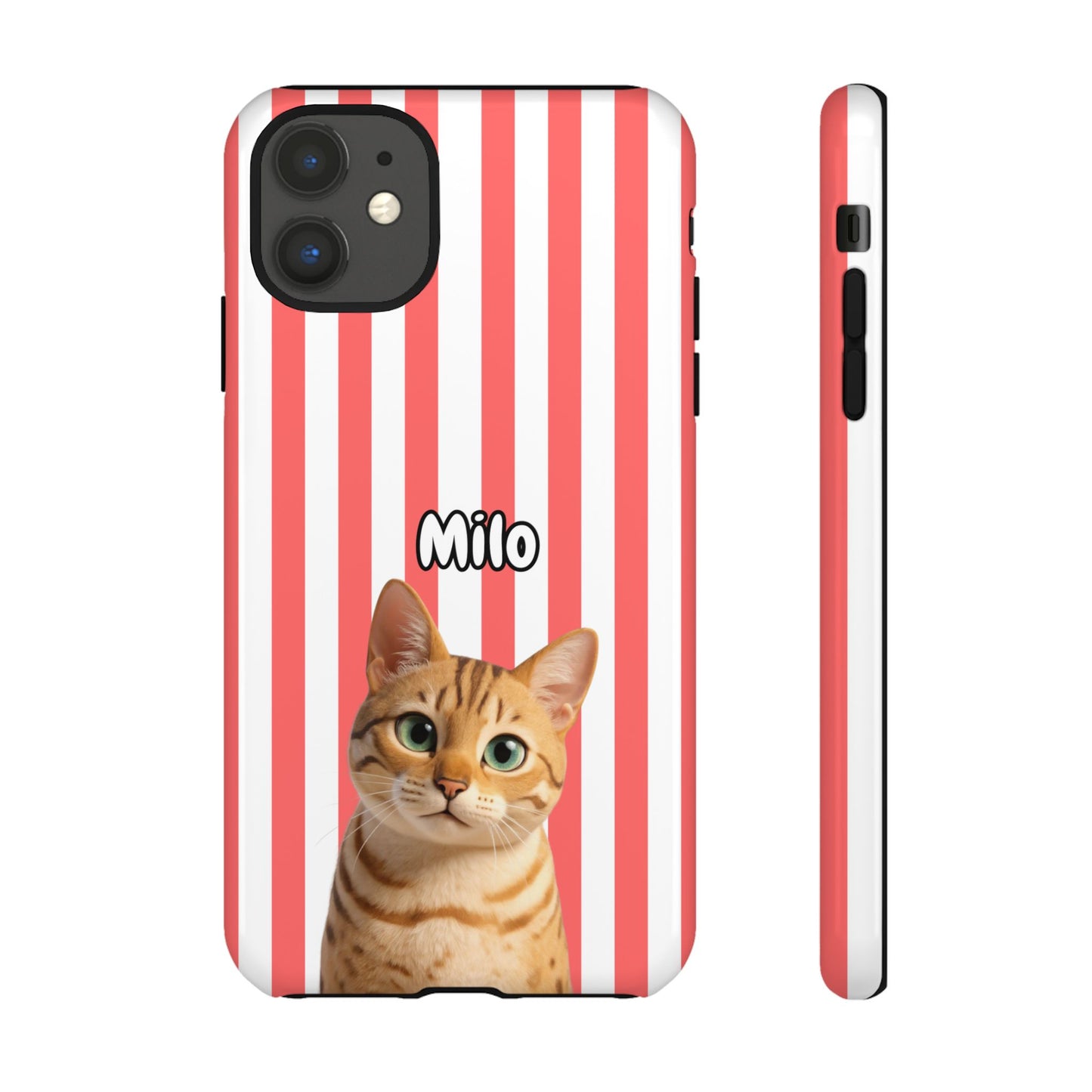 Custom Pet Portrait Tough iPhone Case - Pink Stripes
