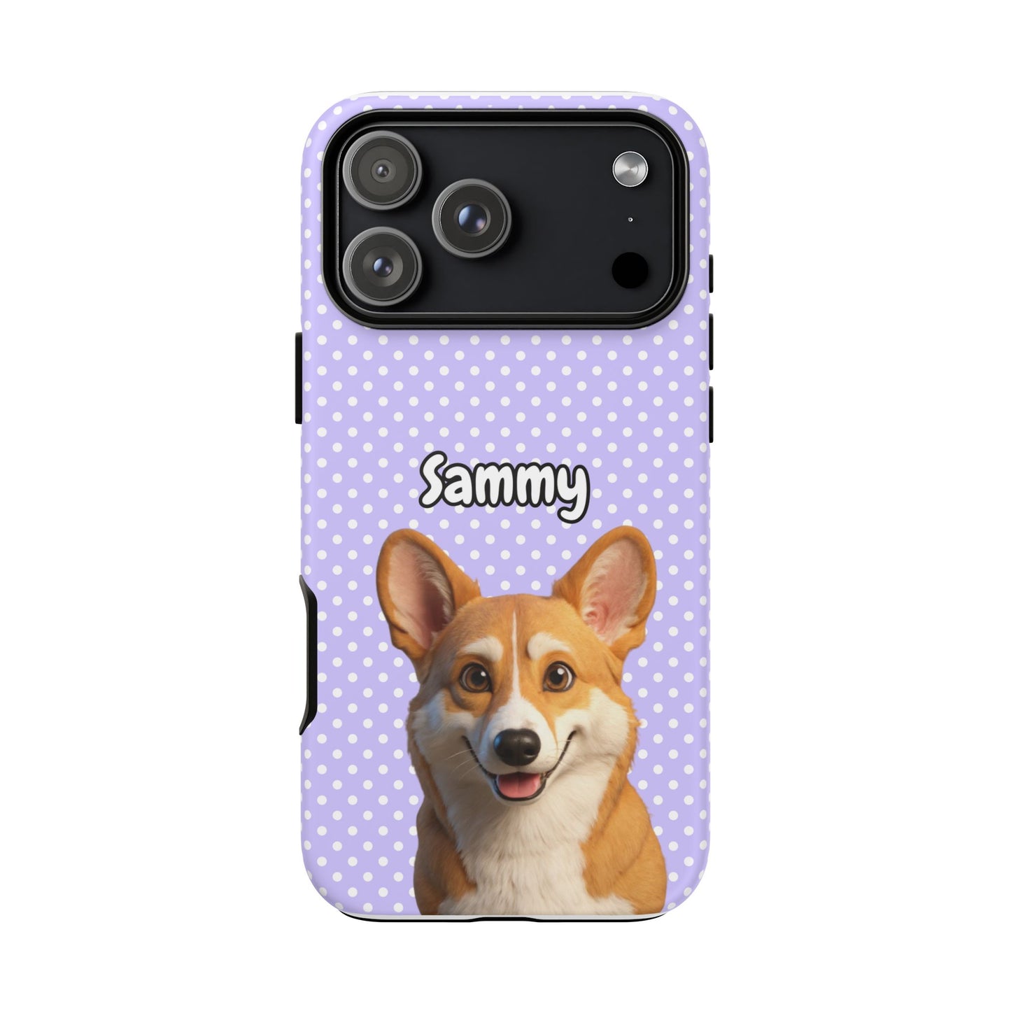 Custom Pet Tough iPhone Case – Purple Polka Dots