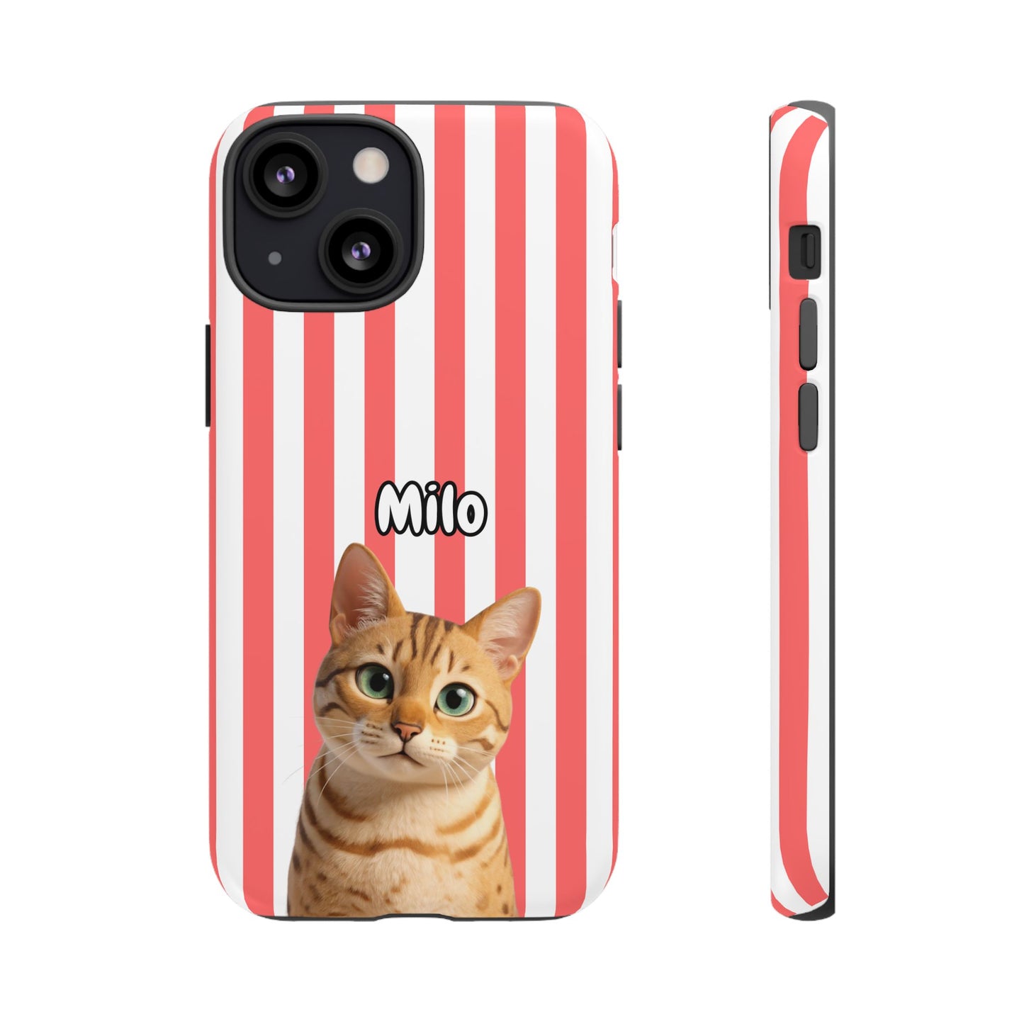 Custom Pet Portrait Tough iPhone Case - Pink Stripes