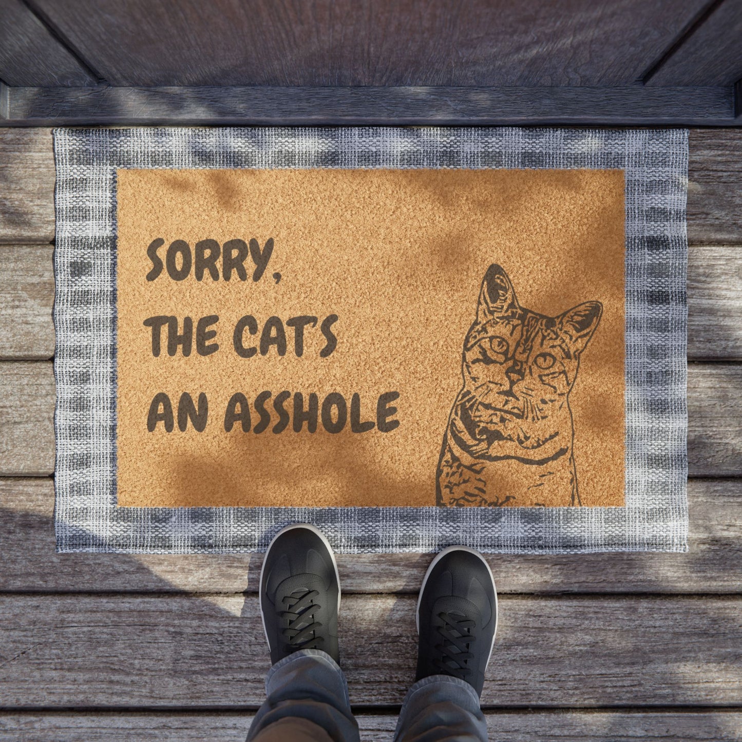 Funny Pet Doormat – “Sorry, the Cat’s An Asshole” Welcome Mat | Pet Lover Gift, Cat Owner Home Decor, Funny Housewarming Gift, Outdoor Entry Mat