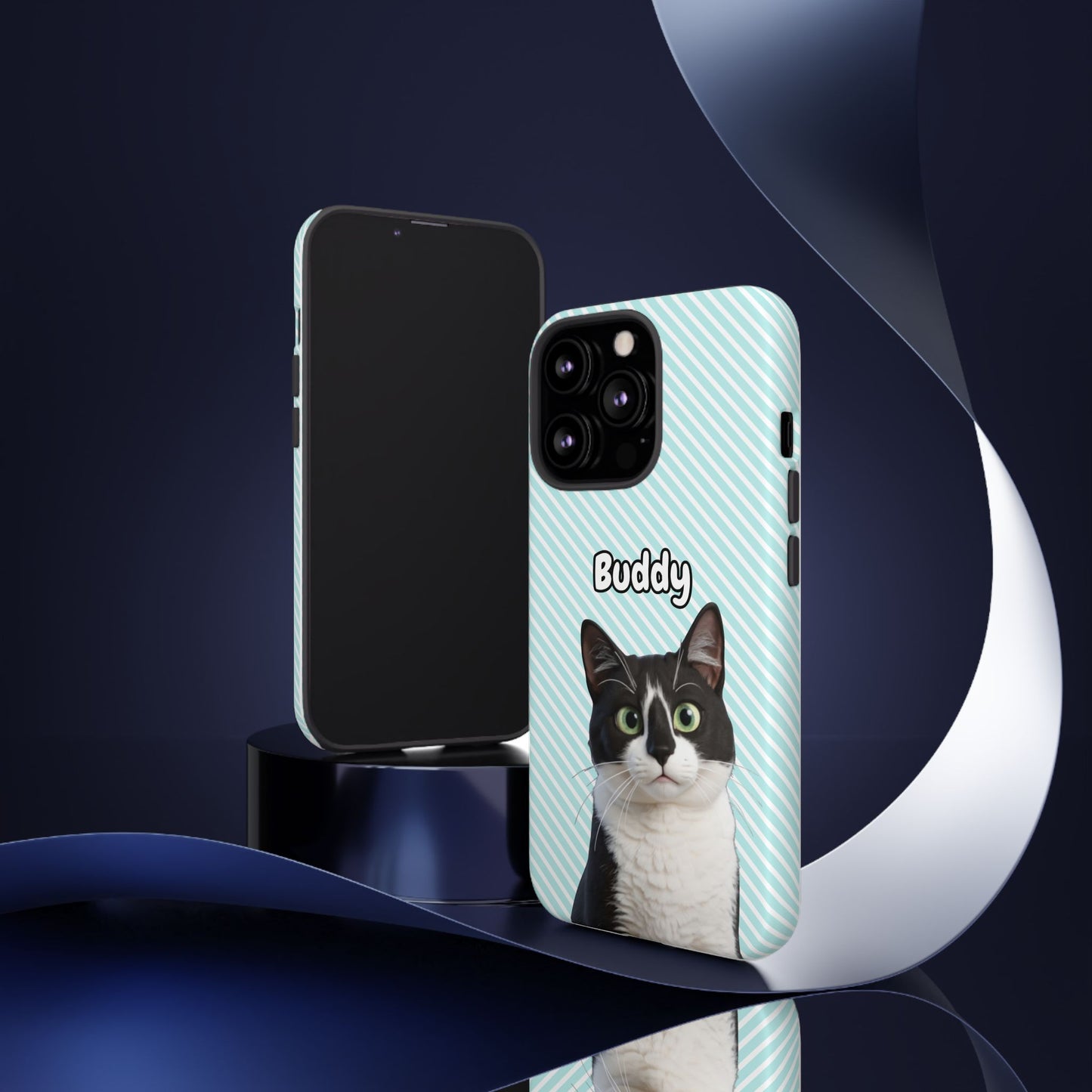 Custom Pet Tough iPhone Case – Teal Stripes