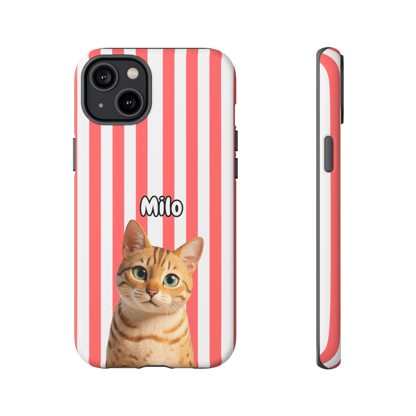 Custom Pet Portrait Tough iPhone Case - Pink Stripes