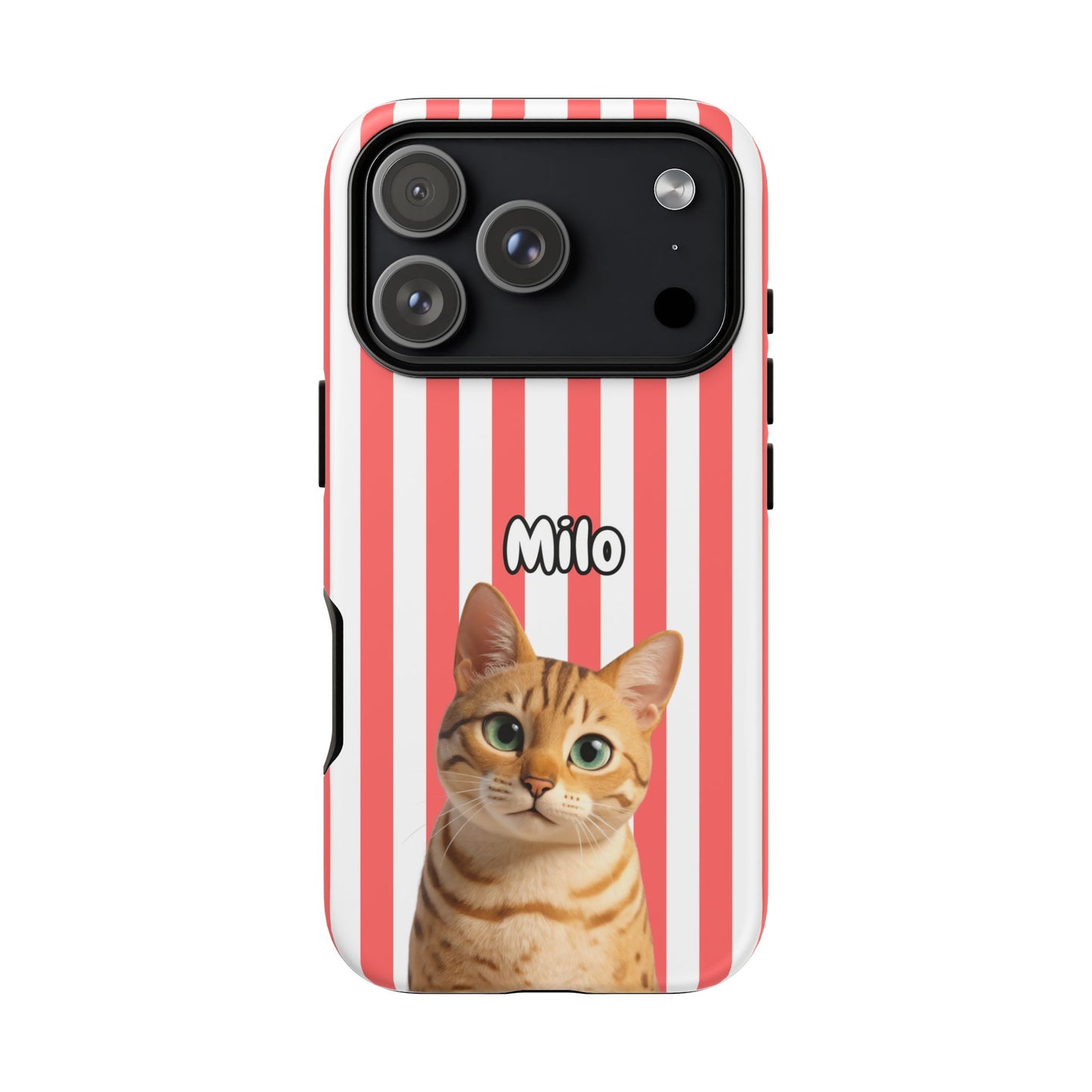 Custom Pet Portrait Tough iPhone Case - Pink Stripes
