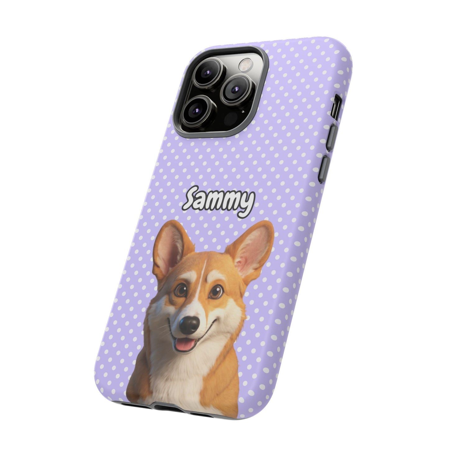 Custom Pet Tough iPhone Case – Purple Polka Dots