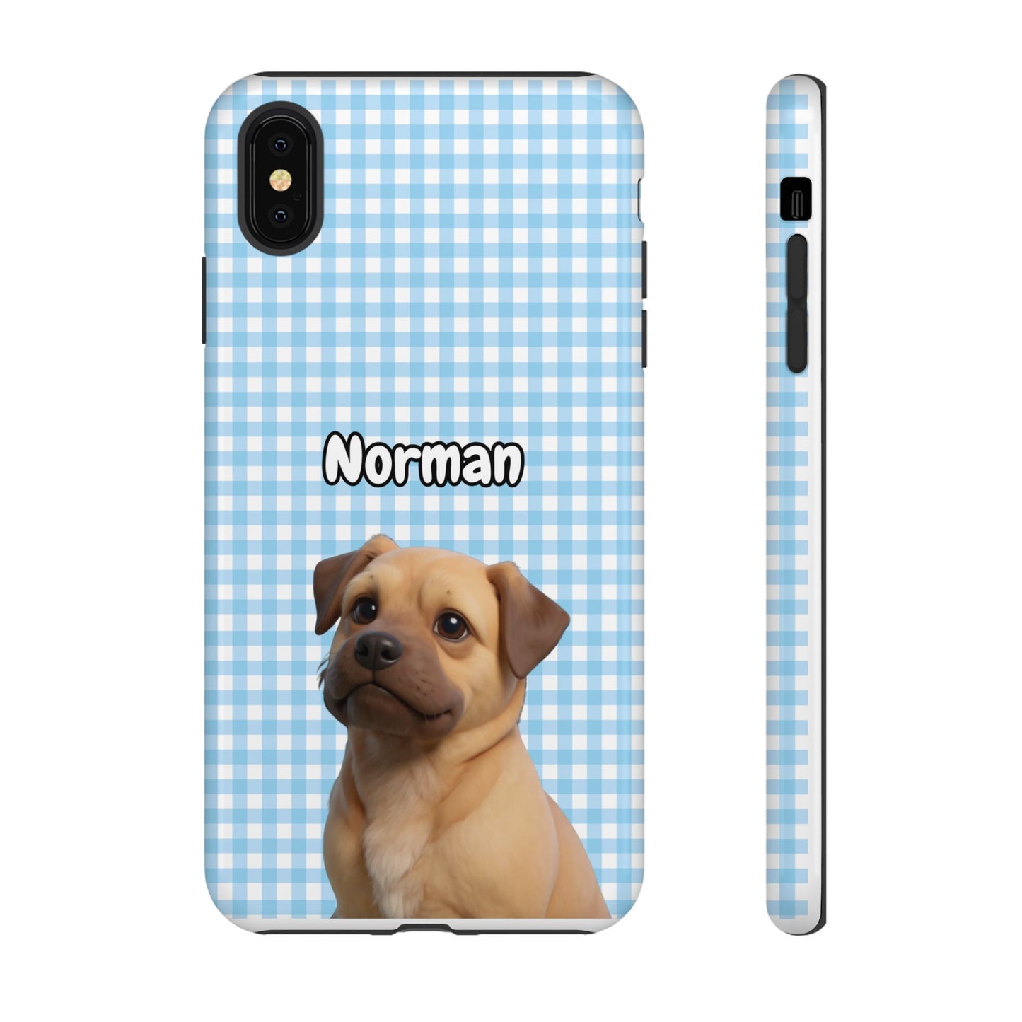 Custom Pet Portrait Tough iPhone Case - Blue Gingham