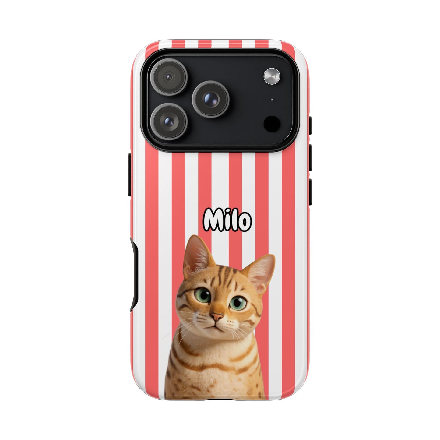 Custom Pet Portrait Tough iPhone Case - Pink Stripes