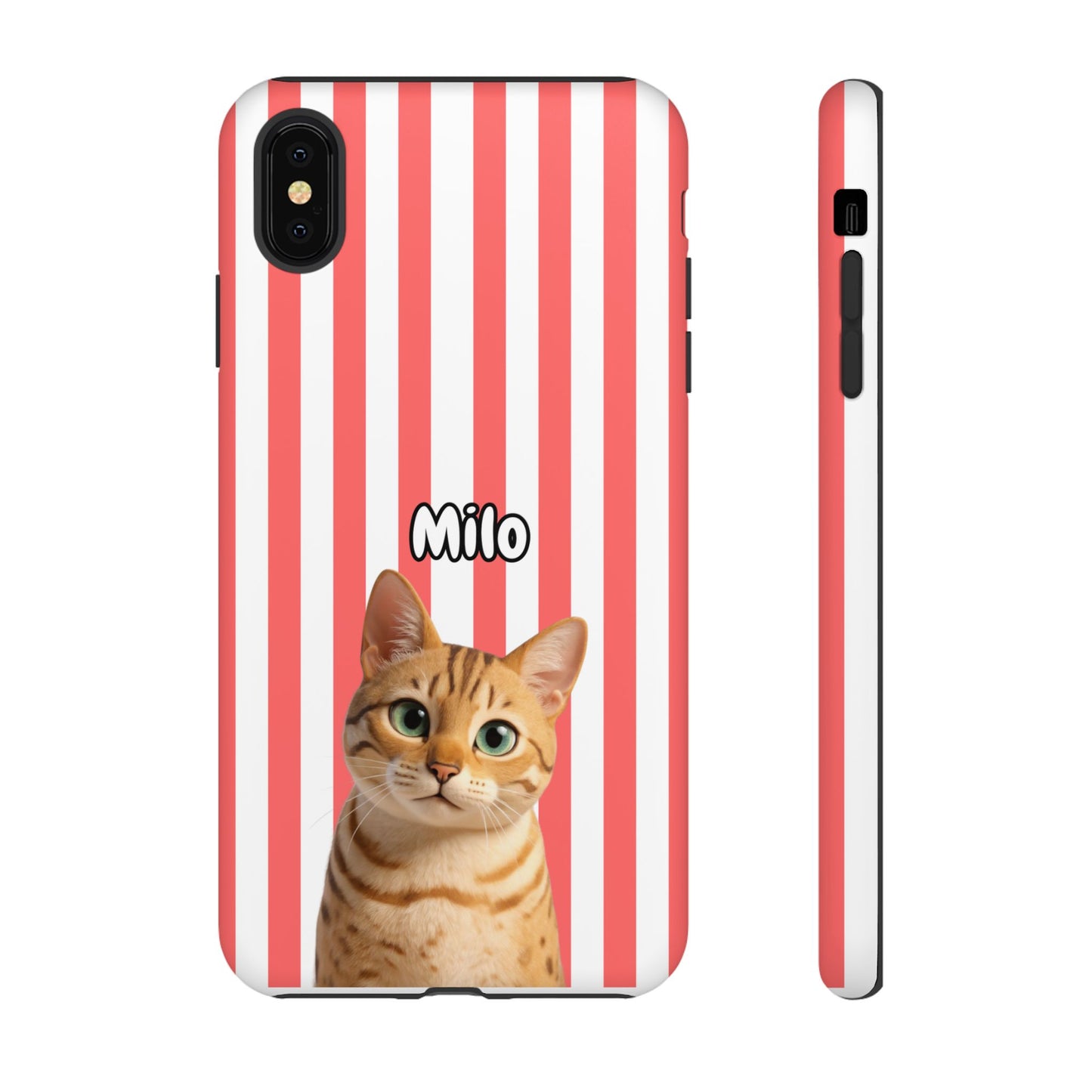 Custom Pet Portrait Tough iPhone Case - Pink Stripes