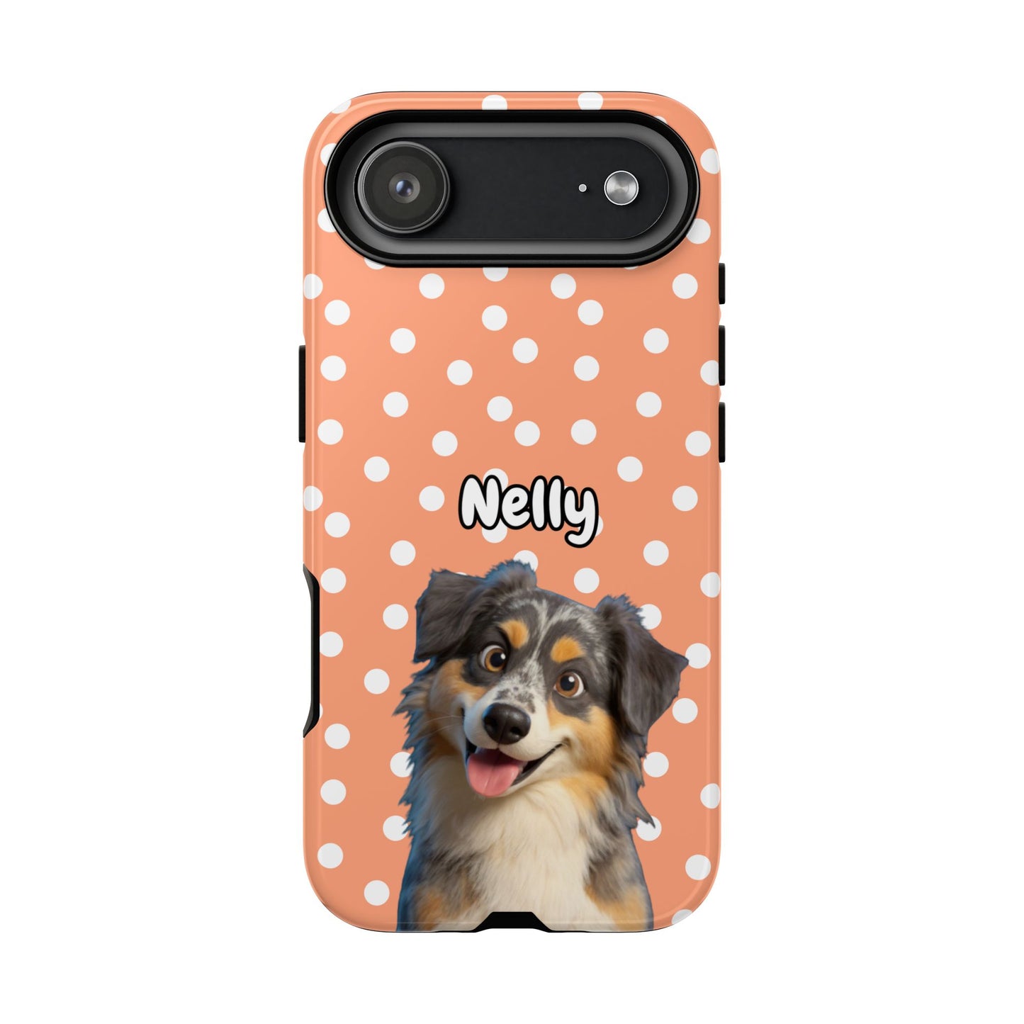 Custom Pet Portrait Tough iPhone Case - Orange Polka Dots