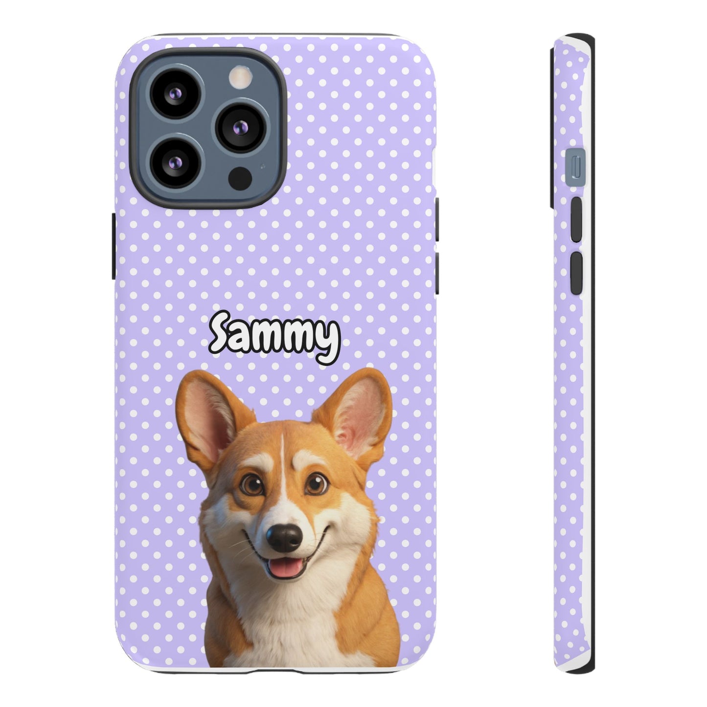 Custom Pet Tough iPhone Case – Purple Polka Dots