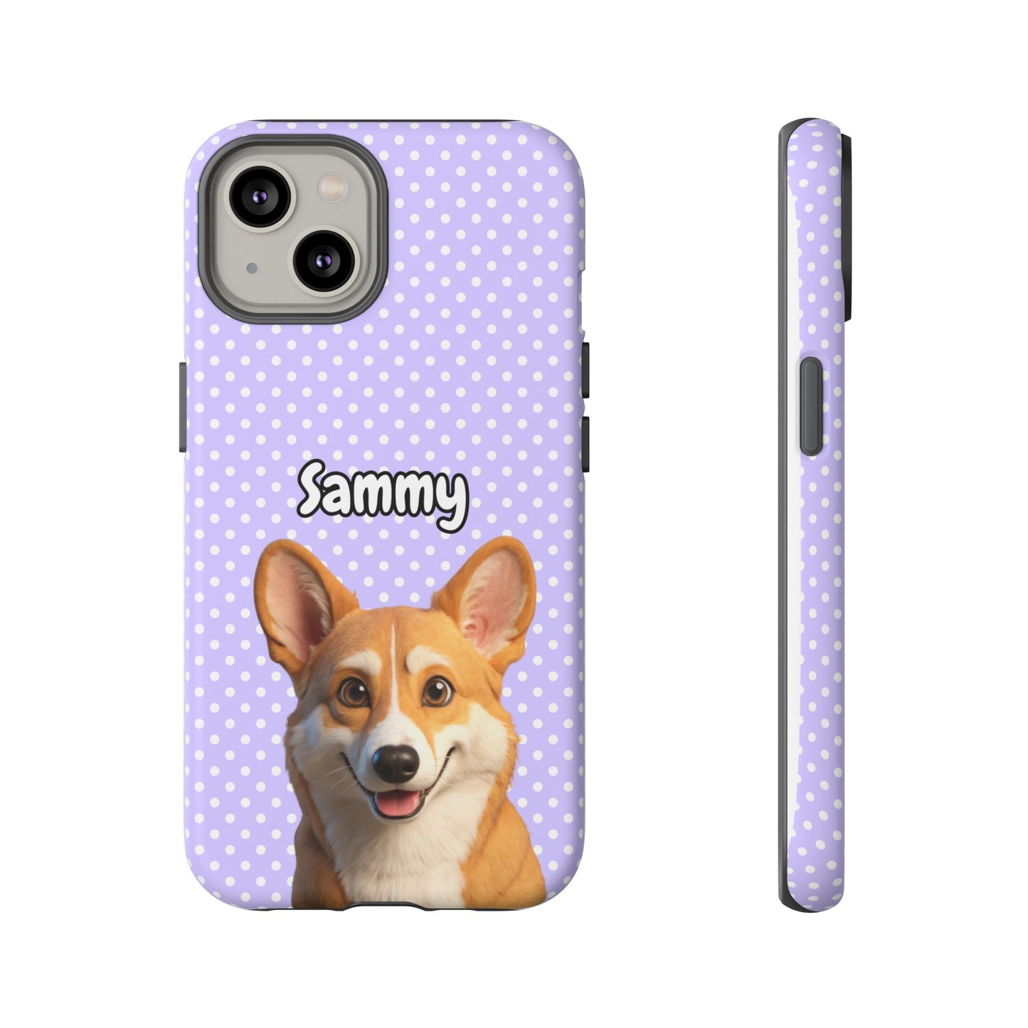 Custom Pet Tough iPhone Case – Purple Polka Dots