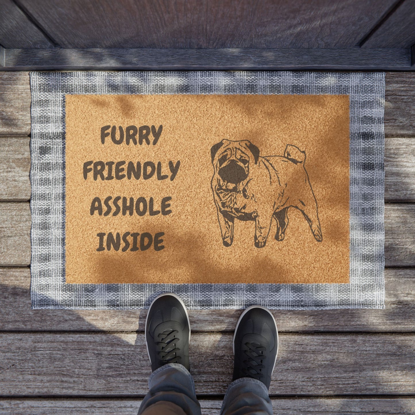 Funny Pet Doormat – “Furry Friendly Asshole Inside” Welcome Mat | Pet Lover Gift, Dog Owner Home Decor, Funny Housewarming Gift, Outdoor Entry Mat