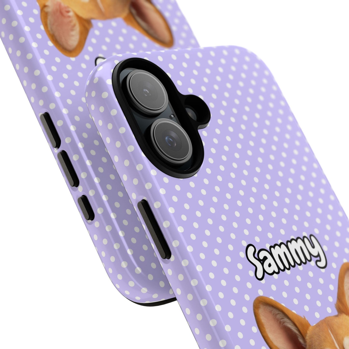 Custom Pet Tough iPhone Case – Purple Polka Dots