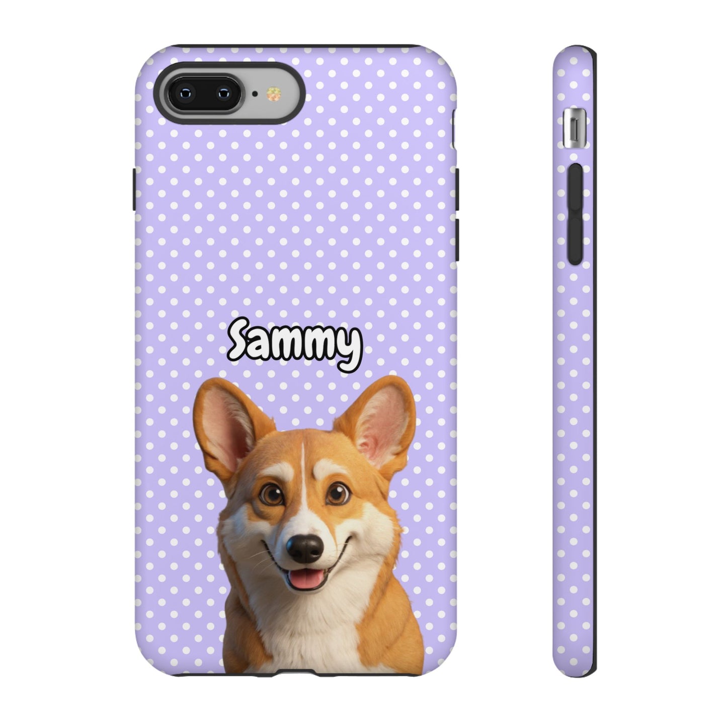 Custom Pet Tough iPhone Case – Purple Polka Dots