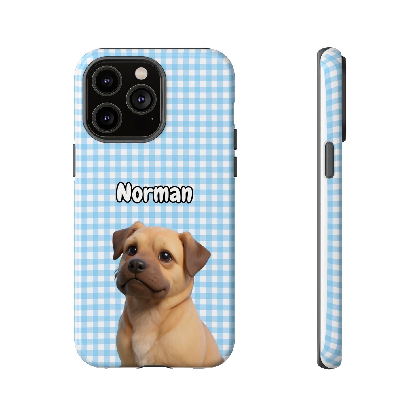 Custom Pet Portrait Tough iPhone Case - Blue Gingham