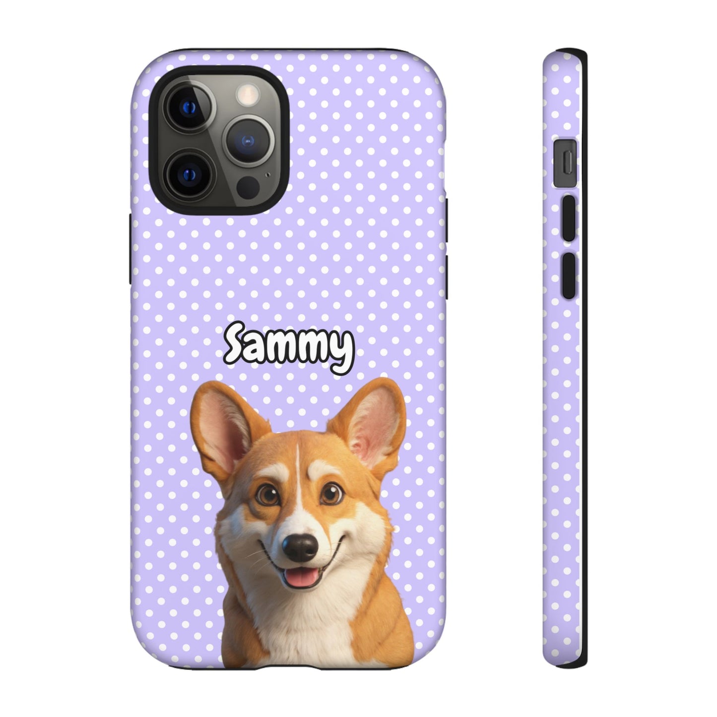 Custom Pet Tough iPhone Case – Purple Polka Dots
