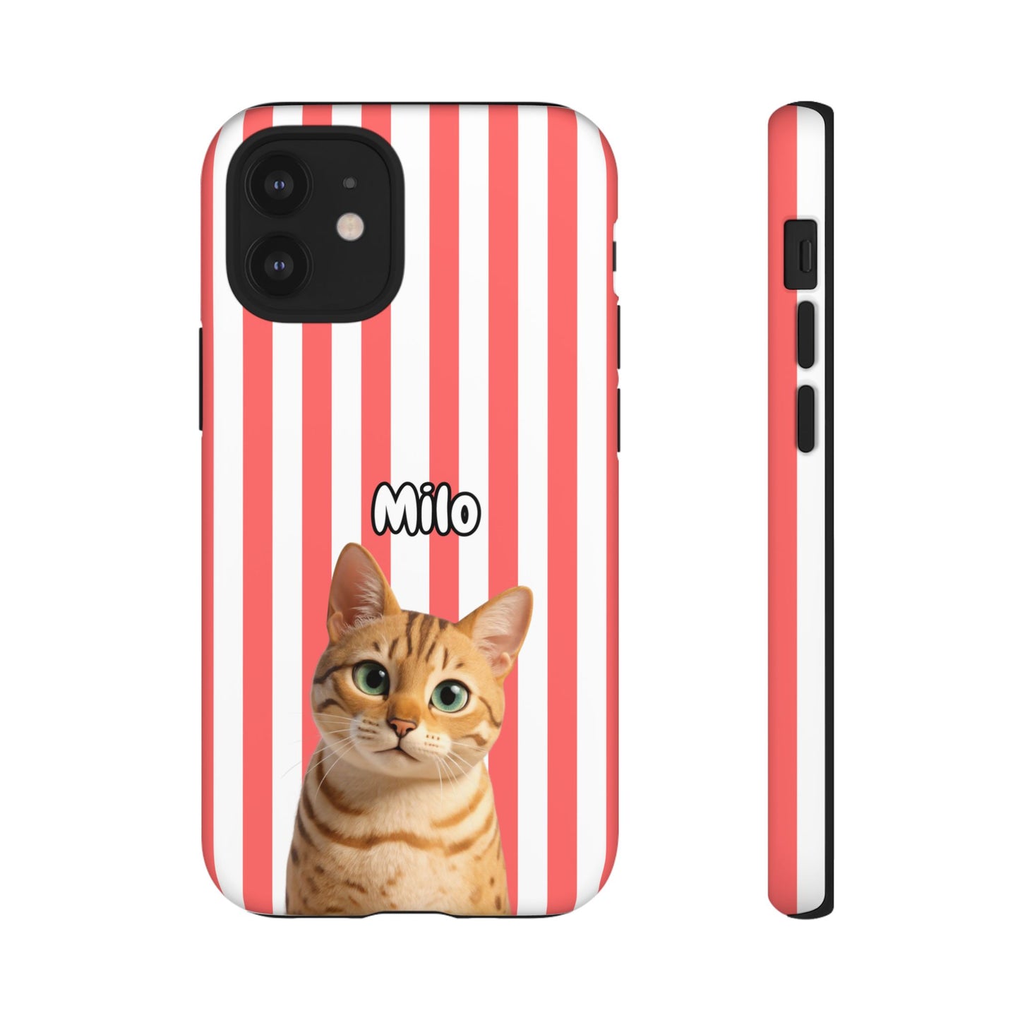 Custom Pet Portrait Tough iPhone Case - Pink Stripes