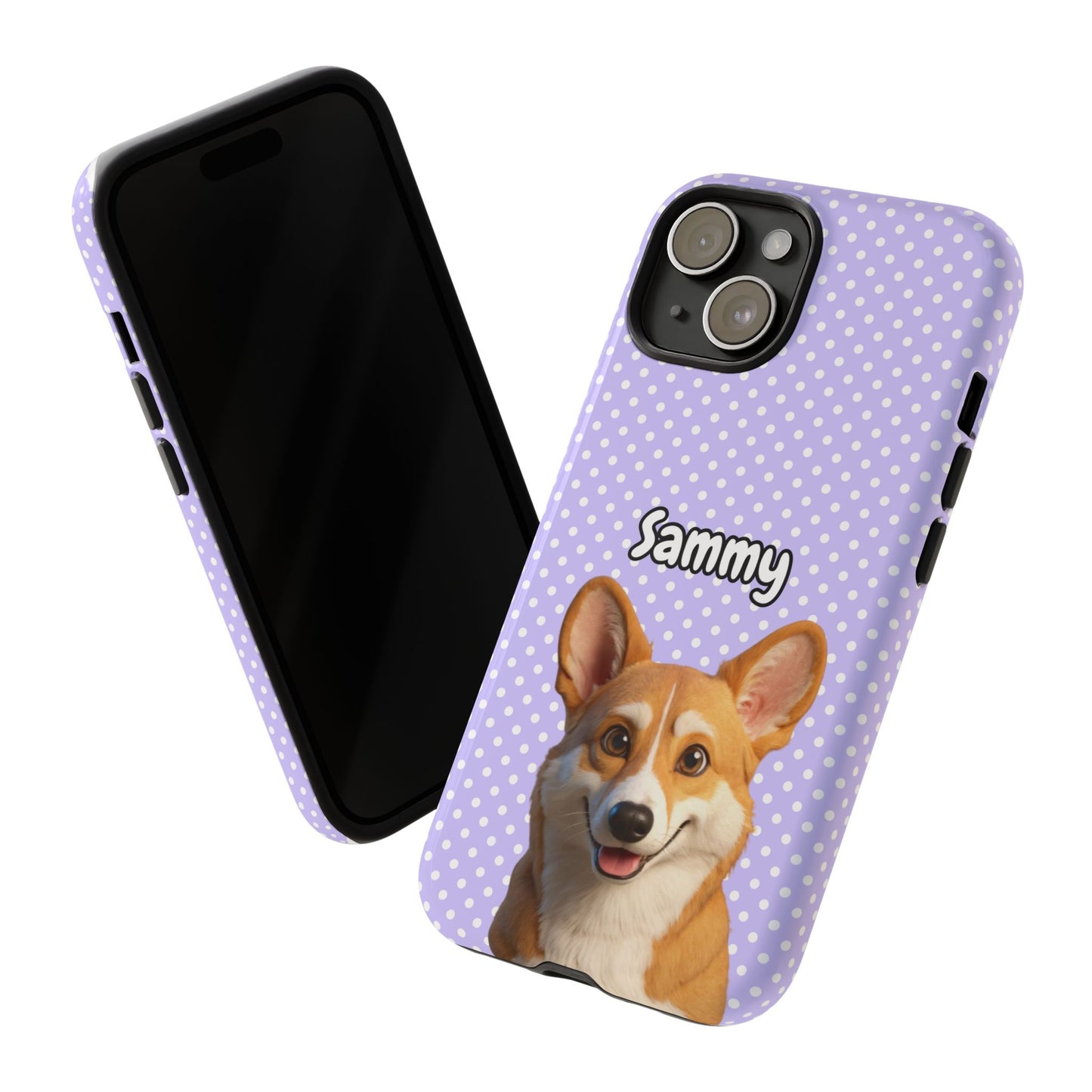 Custom Pet Tough iPhone Case – Purple Polka Dots
