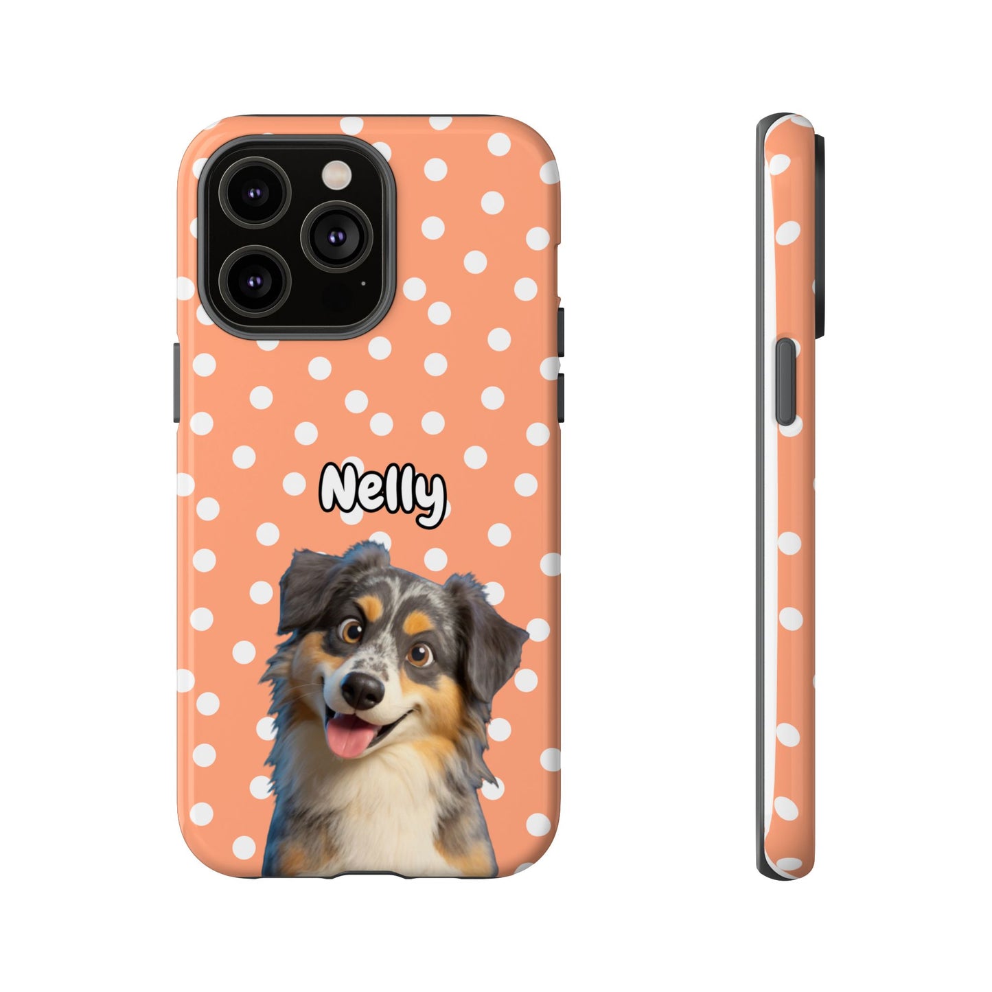 Custom Pet Portrait Tough iPhone Case - Orange Polka Dots