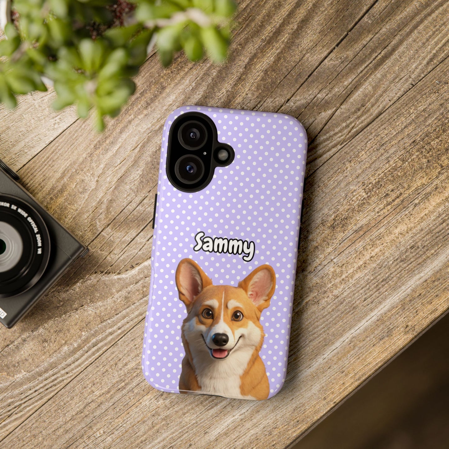 Custom Pet Tough iPhone Case – Purple Polka Dots