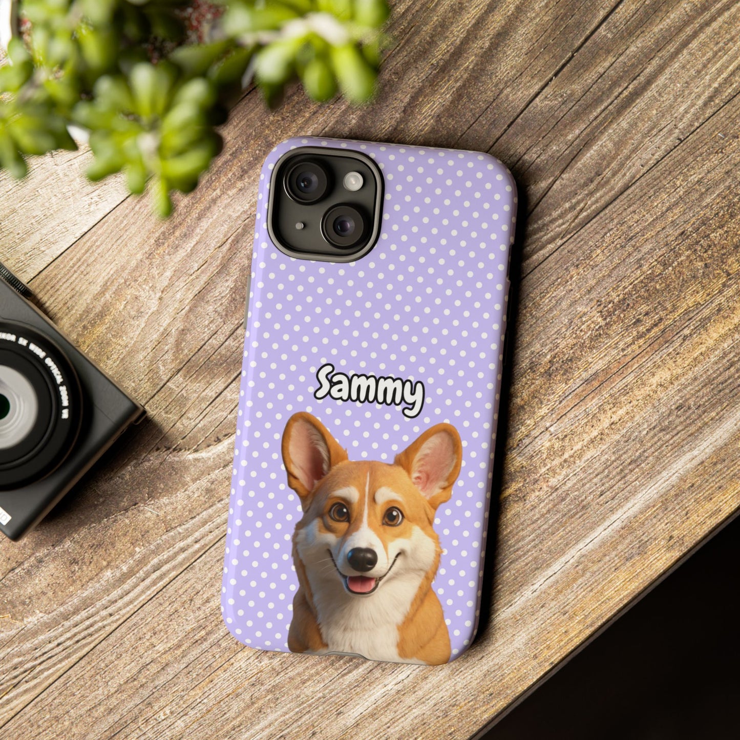 Custom Pet Tough iPhone Case – Purple Polka Dots