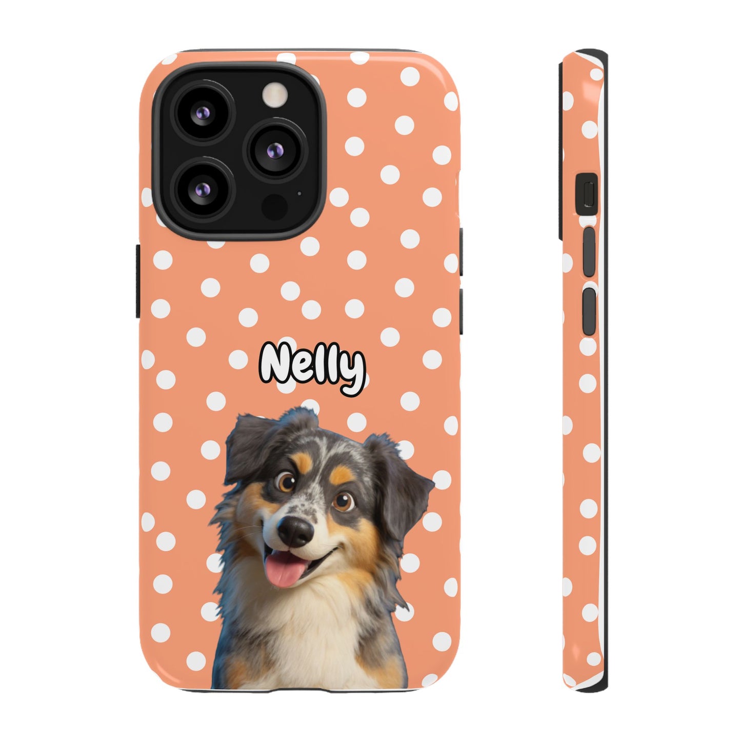 Custom Pet Portrait Tough iPhone Case - Orange Polka Dots