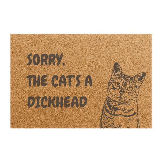 Funny Cat Doormat – “Sorry, the Cat’s a Dickhead” Welcome Mat | Pet Lover Gift, Cat Owner Home Decor, Funny Housewarming Gift, Outdoor Entry Mat