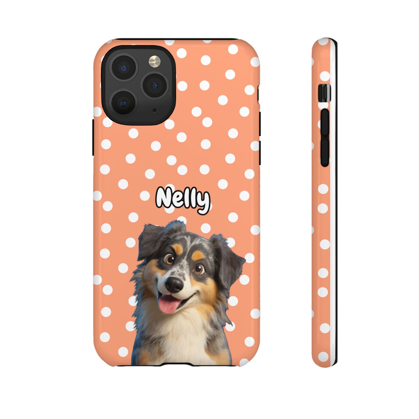 Custom Pet Portrait Tough iPhone Case - Orange Polka Dots