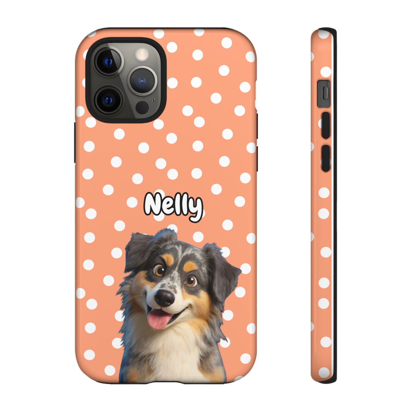 Custom Pet Portrait Tough iPhone Case - Orange Polka Dots