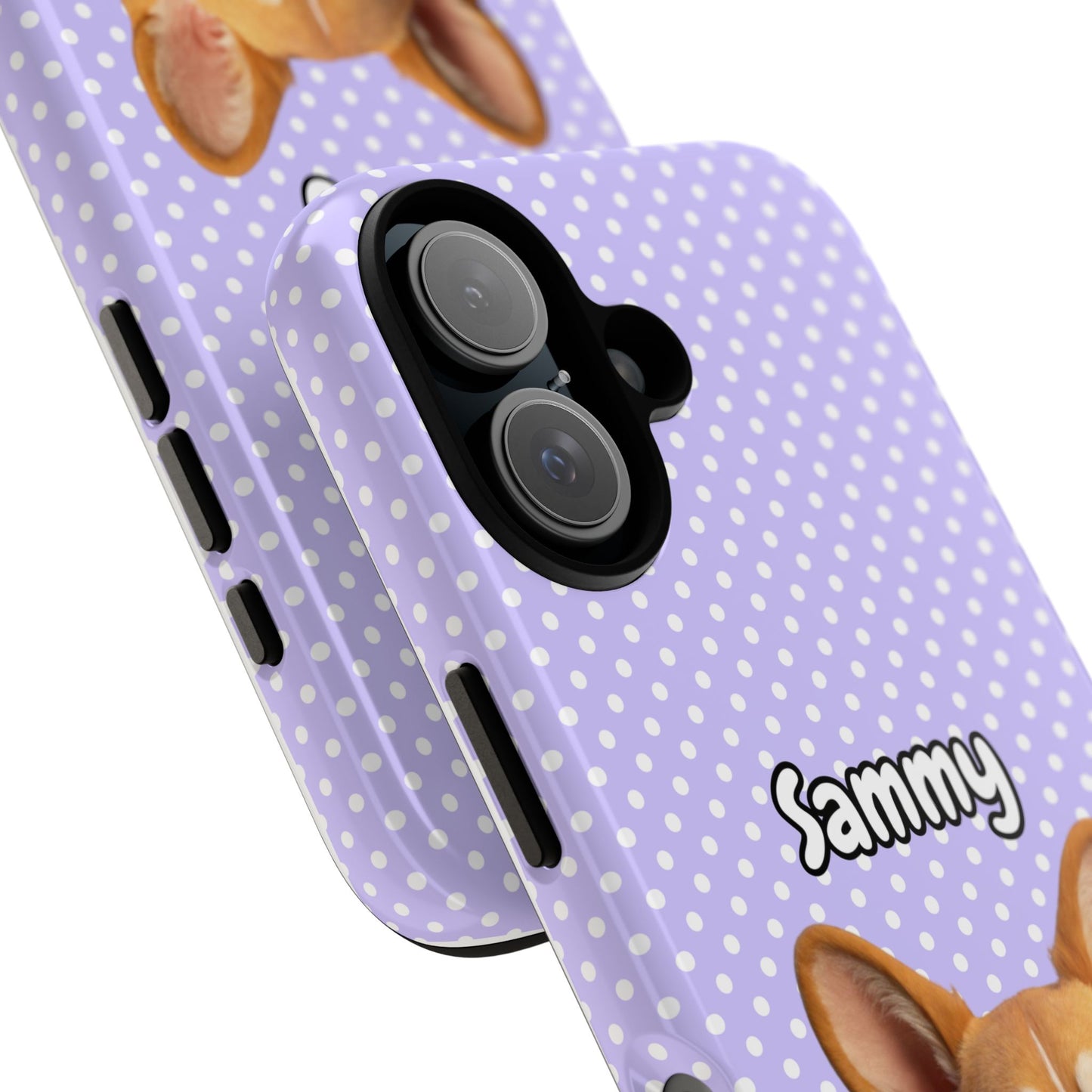 Custom Pet Tough iPhone Case – Purple Polka Dots