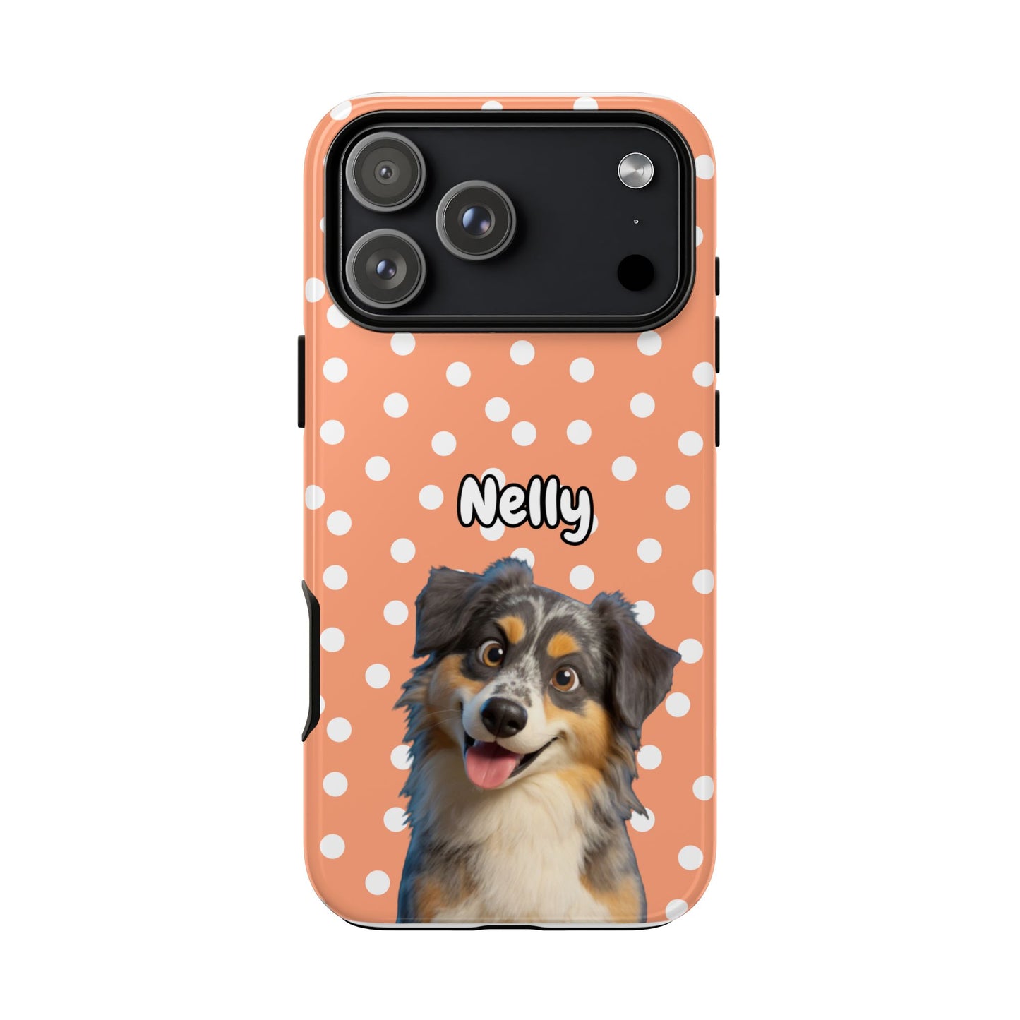 Custom Pet Portrait Tough iPhone Case - Orange Polka Dots