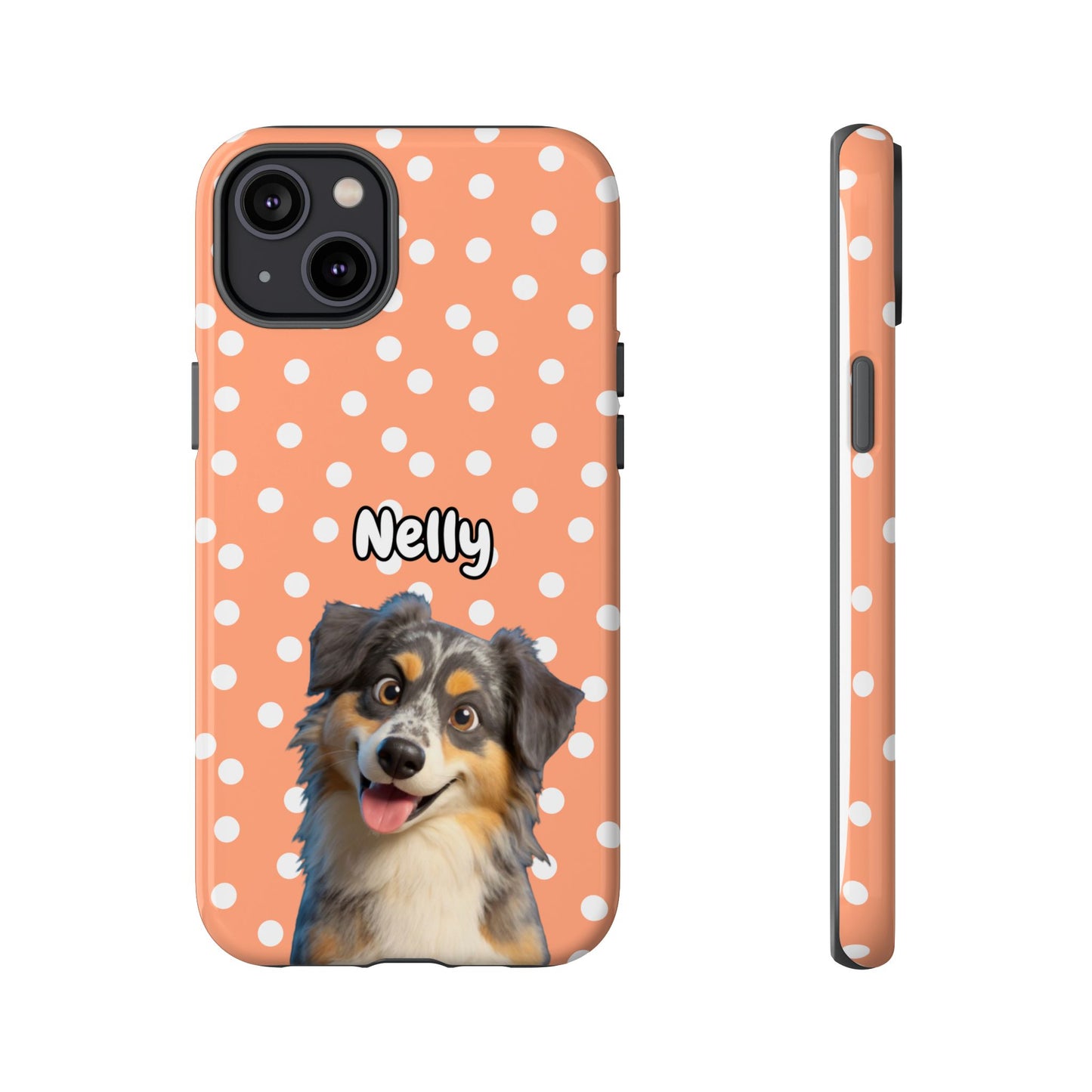 Custom Pet Portrait Tough iPhone Case - Orange Polka Dots