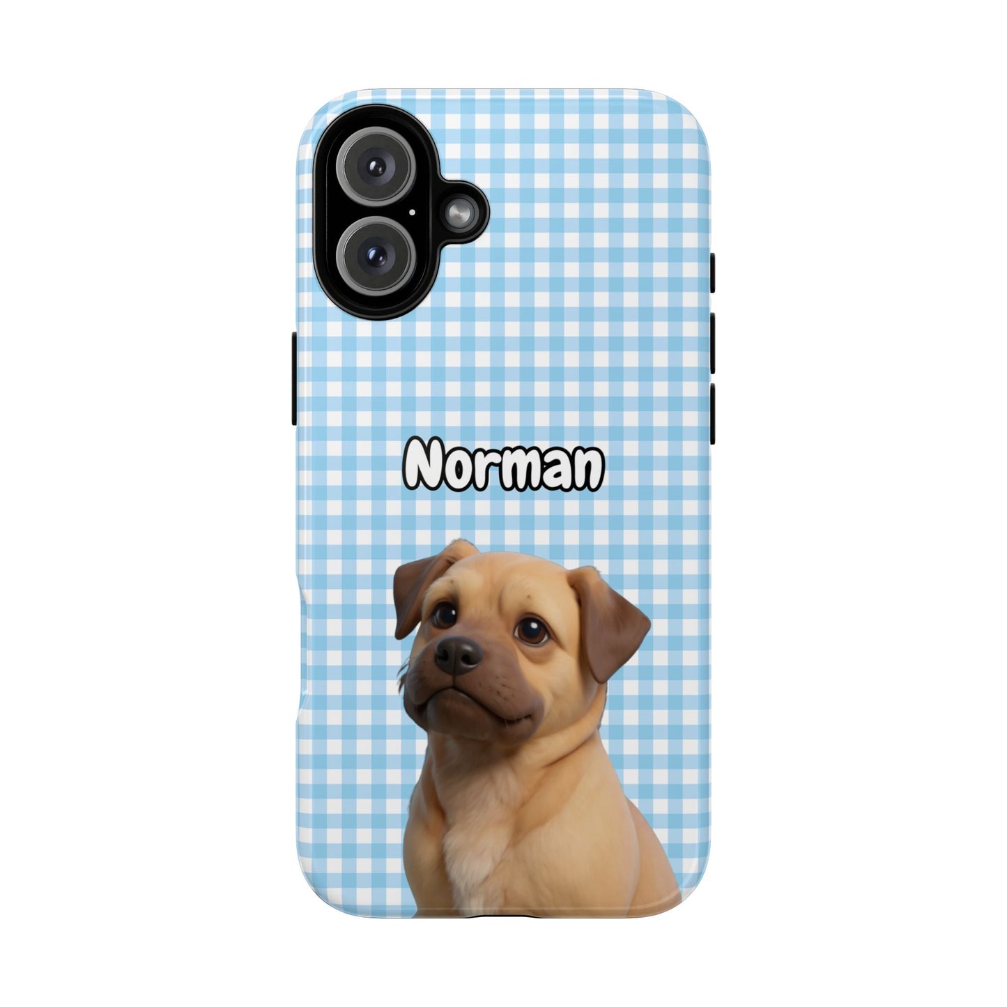Custom Pet Portrait Tough iPhone Case - Blue Gingham
