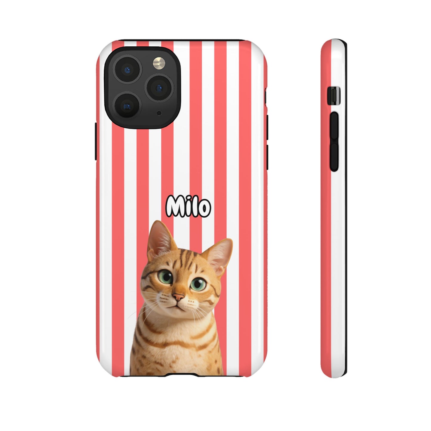 Custom Pet Portrait Tough iPhone Case - Pink Stripes