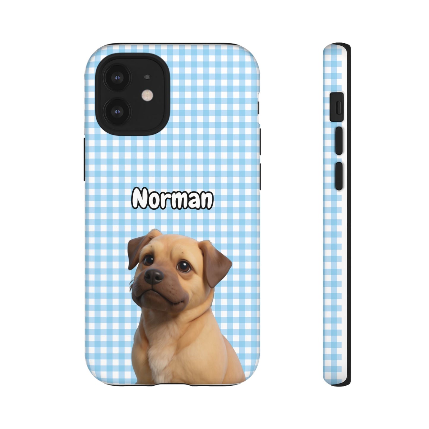 Custom Pet Portrait Tough iPhone Case - Blue Gingham