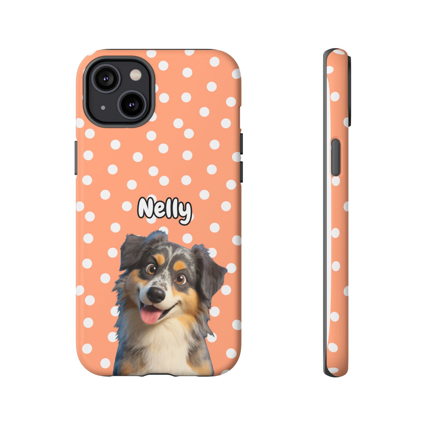 Custom Pet Portrait Tough iPhone Case - Orange Polka Dots