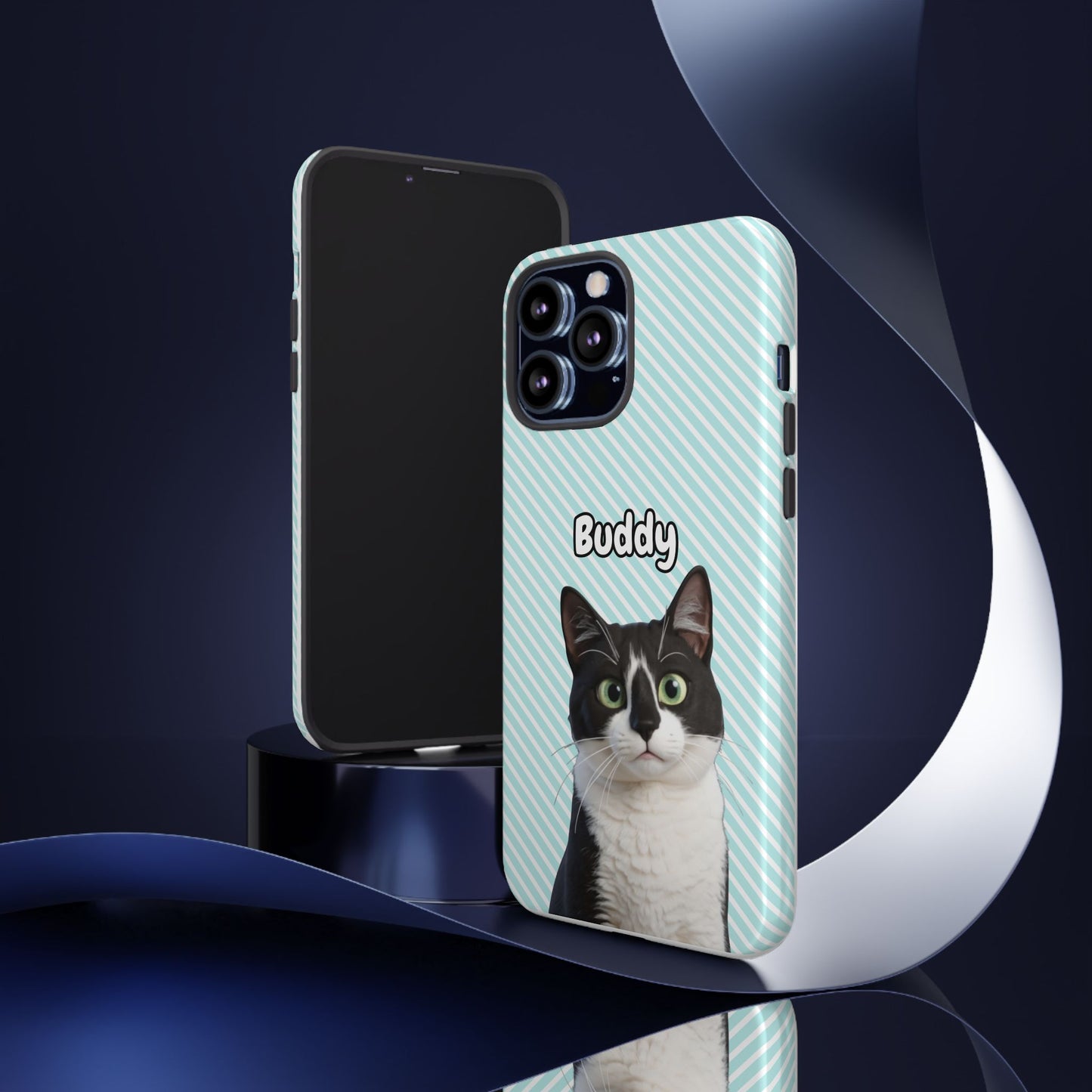 Custom Pet Tough iPhone Case – Teal Stripes