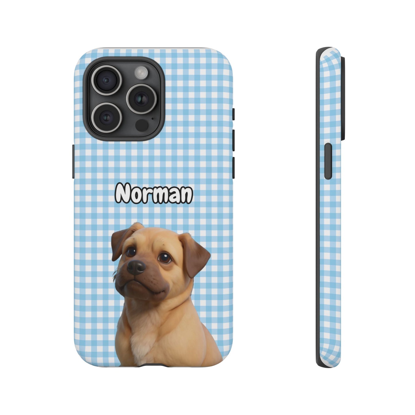 Custom Pet Portrait Tough iPhone Case - Blue Gingham
