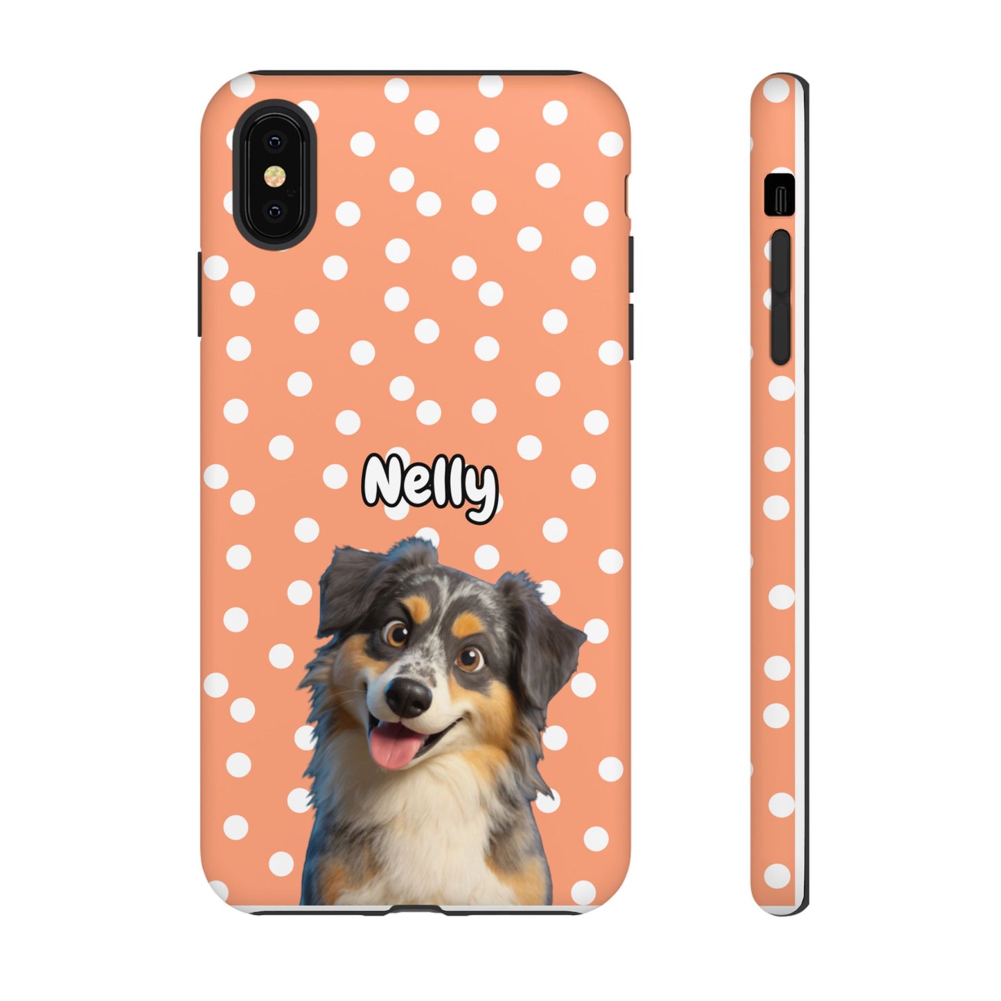 Custom Pet Portrait Tough iPhone Case - Orange Polka Dots