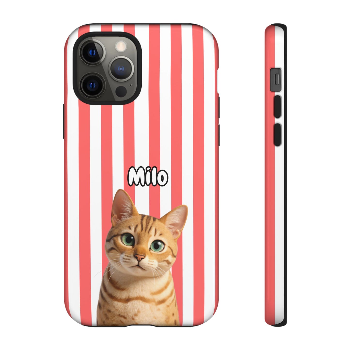Custom Pet Portrait Tough iPhone Case - Pink Stripes