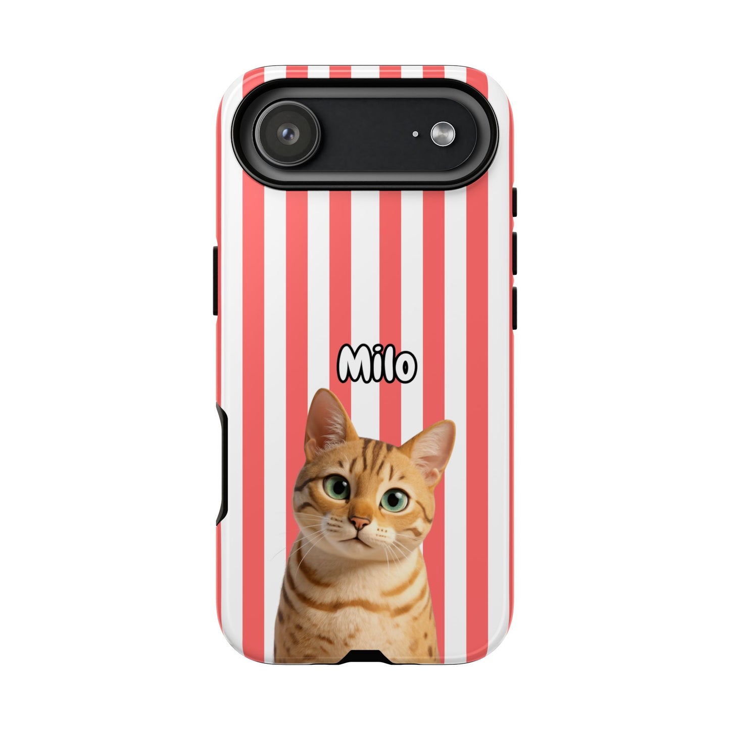 Custom Pet Portrait Tough iPhone Case - Pink Stripes