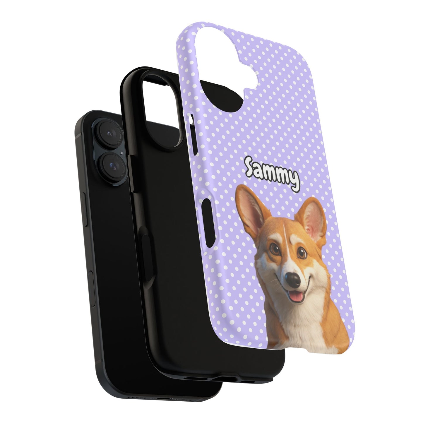 Custom Pet Tough iPhone Case – Purple Polka Dots