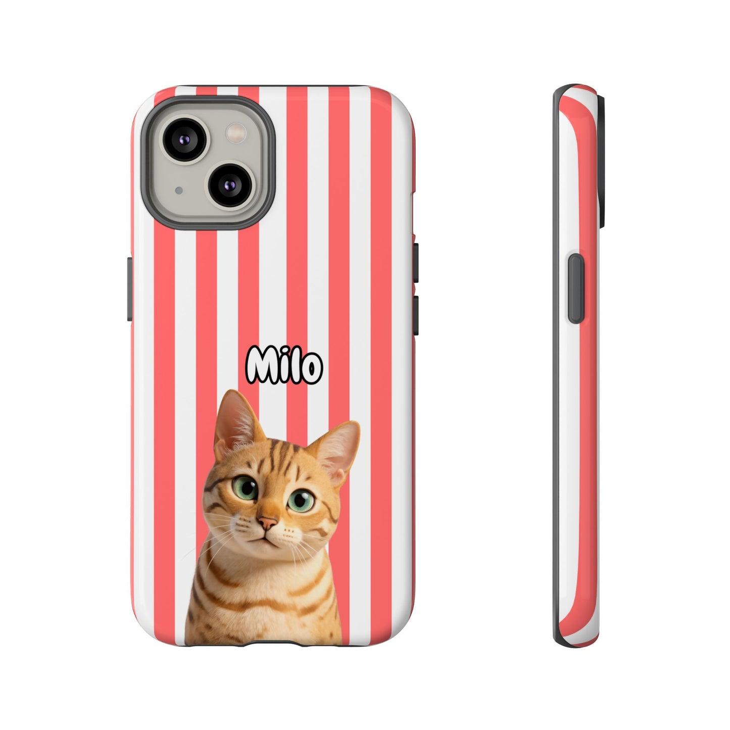 Custom Pet Portrait Tough iPhone Case - Pink Stripes