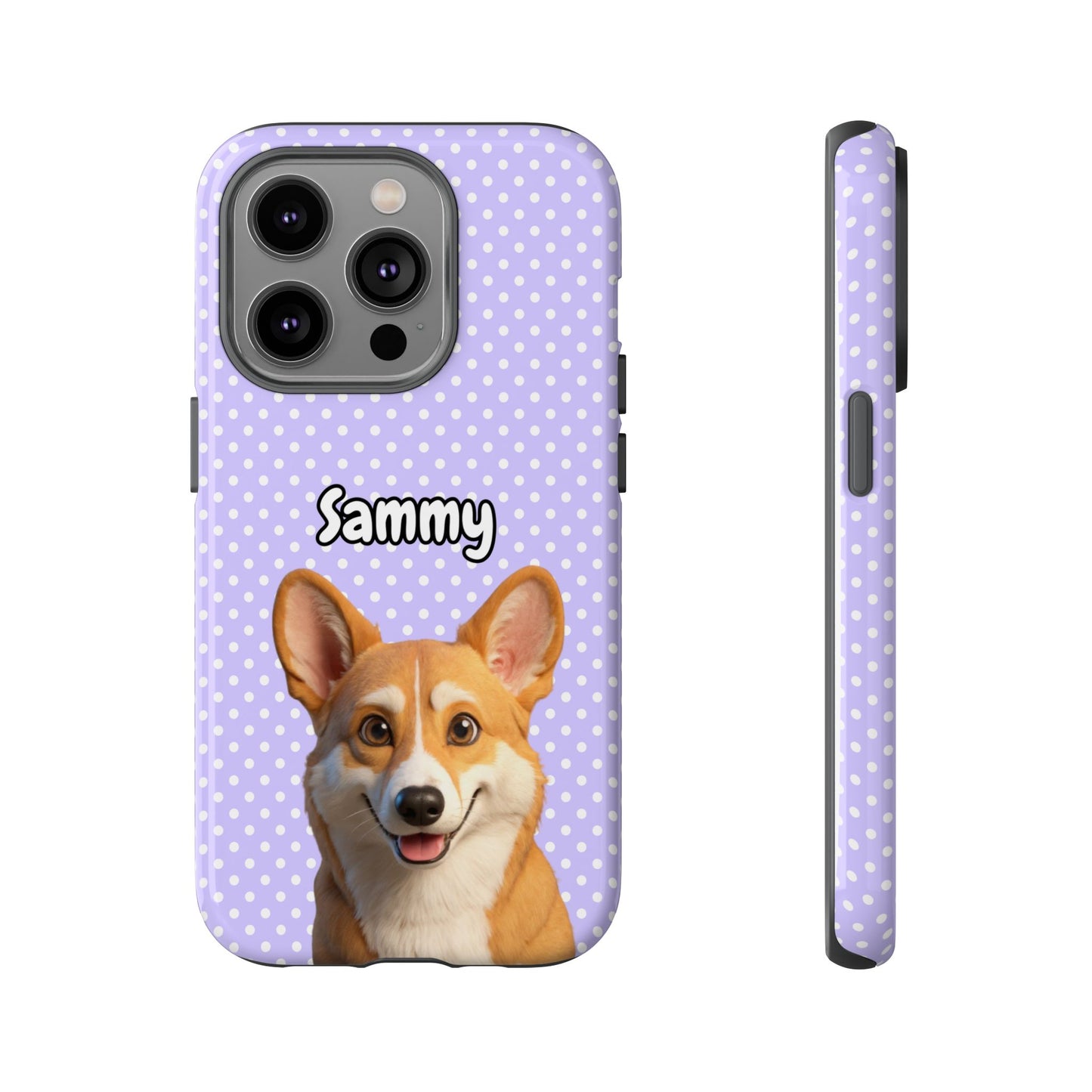 Custom Pet Tough iPhone Case – Purple Polka Dots