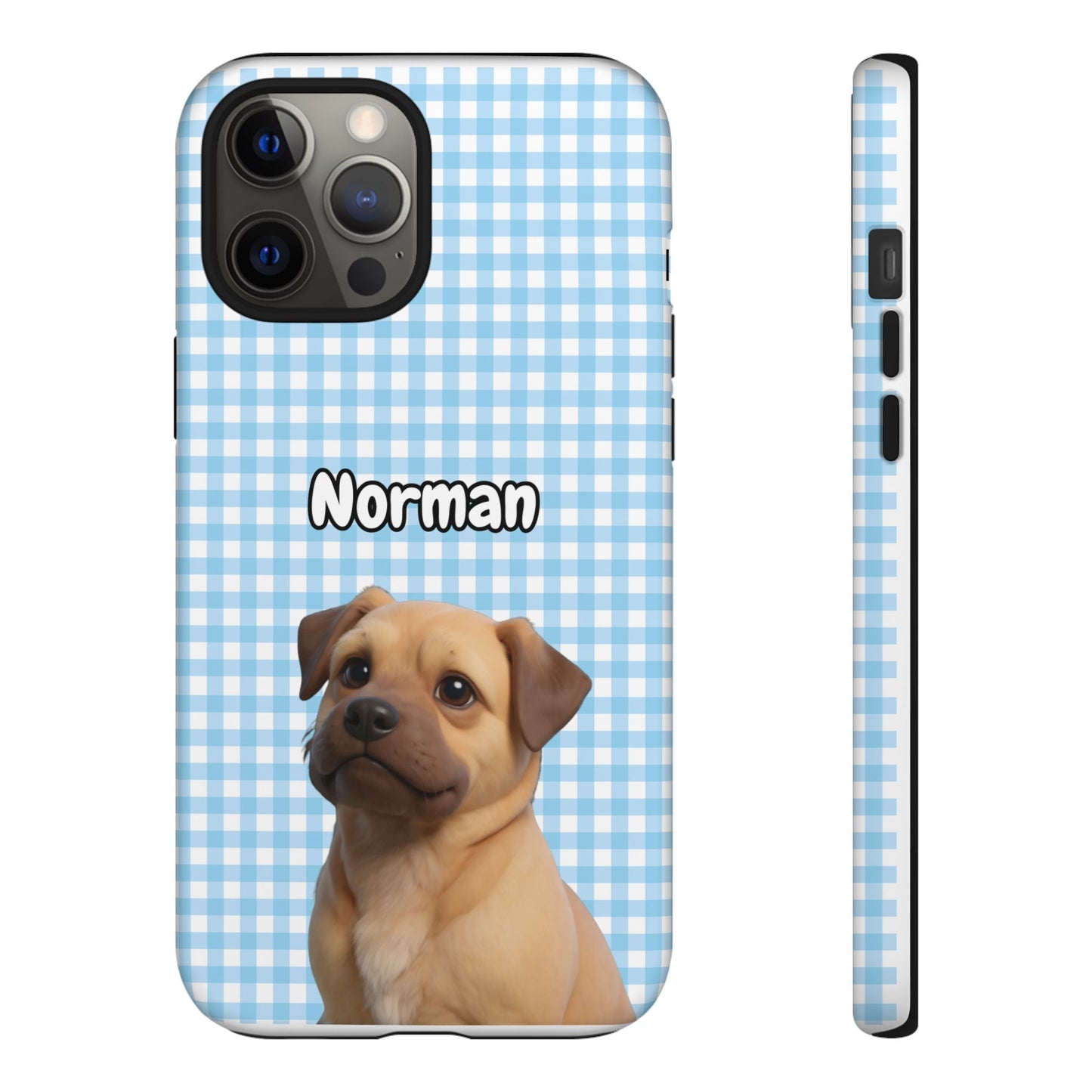 Custom Pet Portrait Tough iPhone Case - Blue Gingham