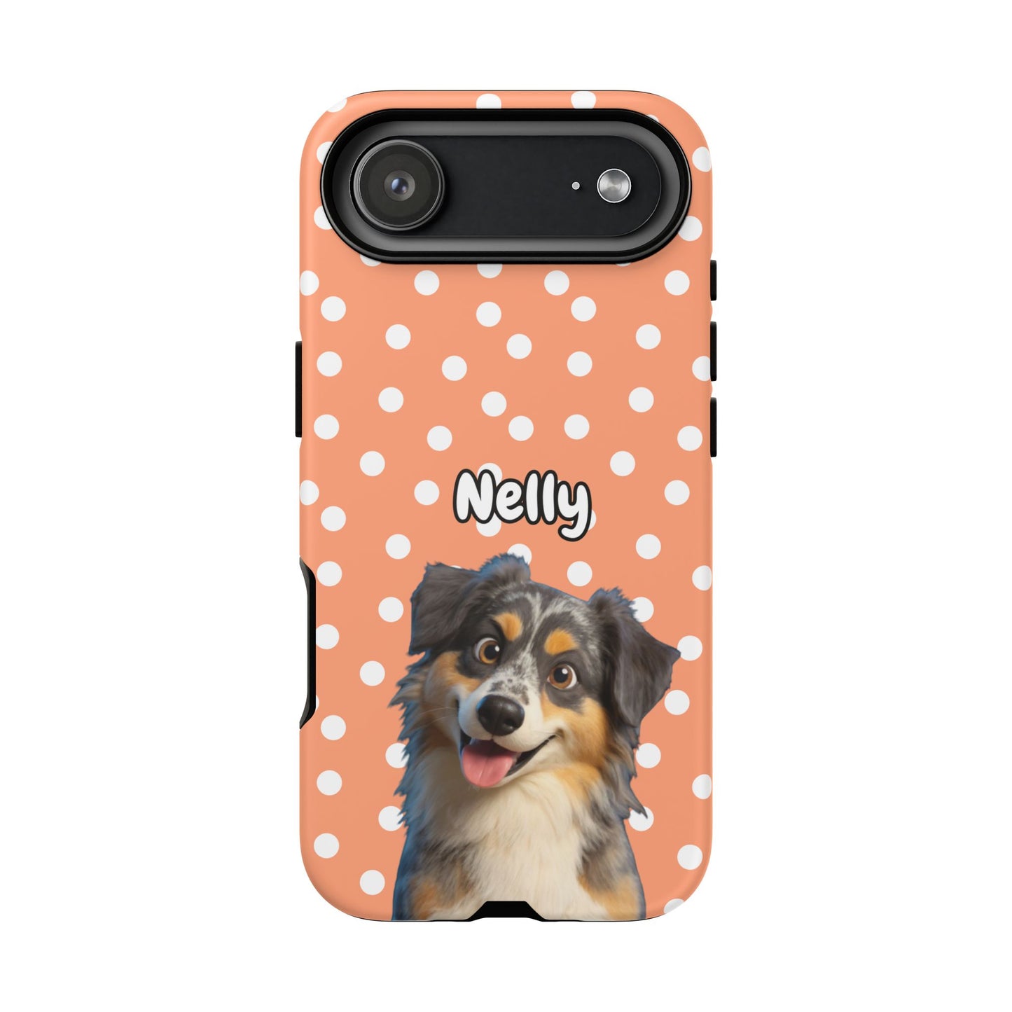 Custom Pet Portrait Tough iPhone Case - Orange Polka Dots
