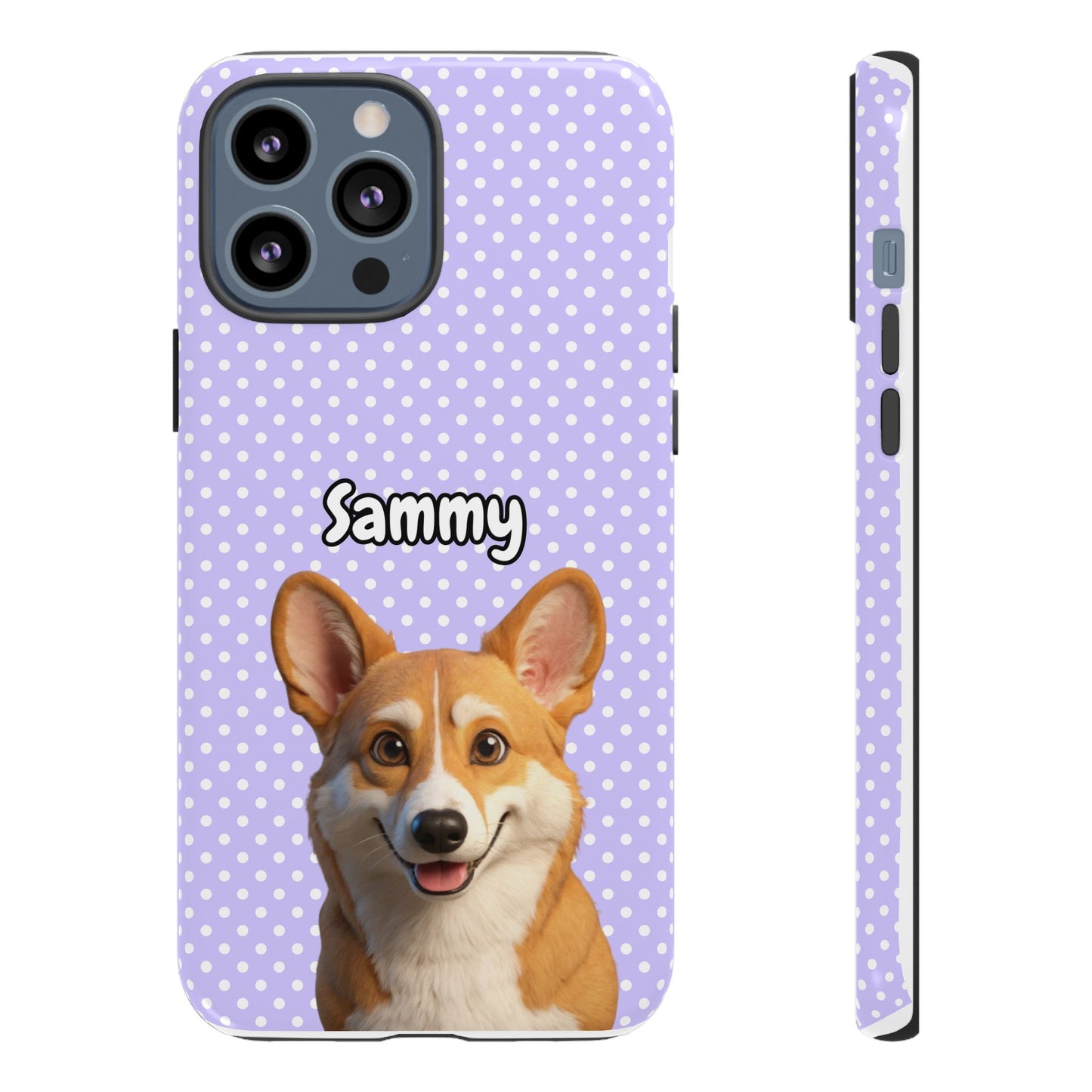 Custom Pet Tough iPhone Case – Purple Polka Dots