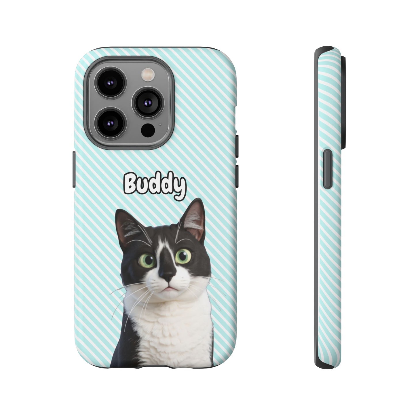 Custom Pet Tough iPhone Case – Teal Stripes
