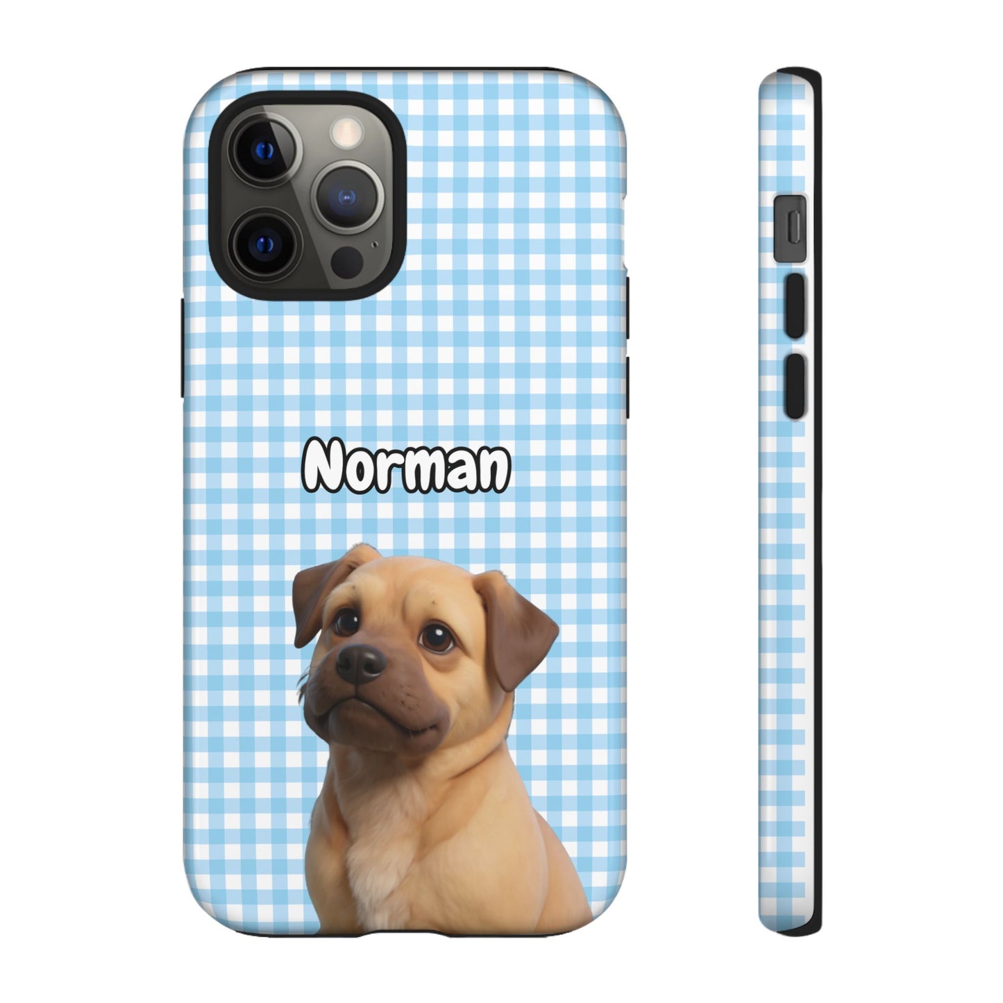 Custom Pet Portrait Tough iPhone Case - Blue Gingham