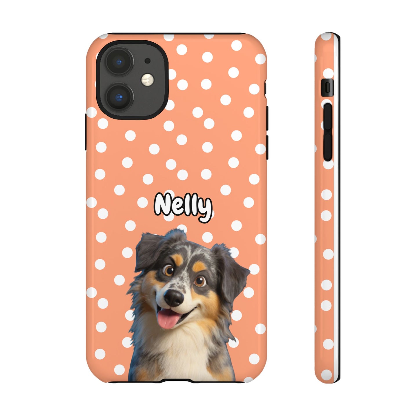 Custom Pet Portrait Tough iPhone Case - Orange Polka Dots